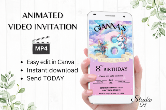 Download Unicorn Birthday Invitation 8 Years Old - 8 years Collection