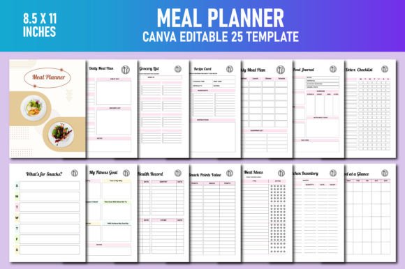 Download Meal Planner, Food Diary Canva KDP - Meal planner Collection