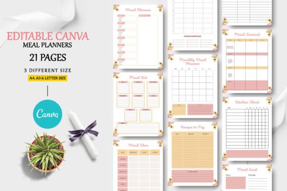 Download Editable Canva Meal Planner Templates - Meal planner Collection