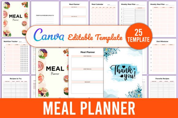 Download Editable Meal Planner Canva Template - Meal planner Collection